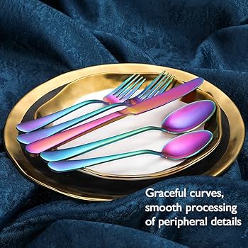 Amazon | レインボーフラットウェアセット カラフル ステンレス